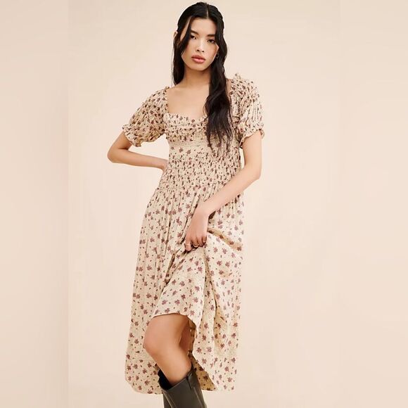 Free People Bali Juniper Dress Ditsy Floral Neutral - Picture 1 of 5